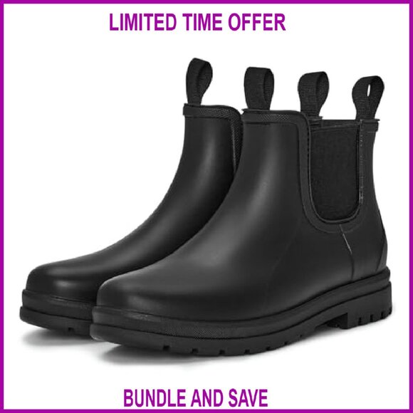 Wide Width Waterproof Chelsea Rain Boots Non-Slip Comfort Insole - Picture 2 of 8